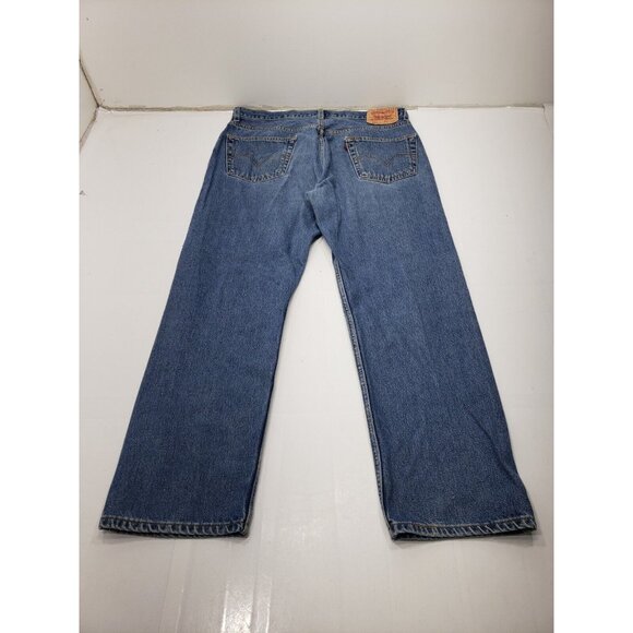 Levis 505 Mens Jeans Straight Leg Regular Fit Med Wash Denim Distressed 36x30 - Picture 5 of 7